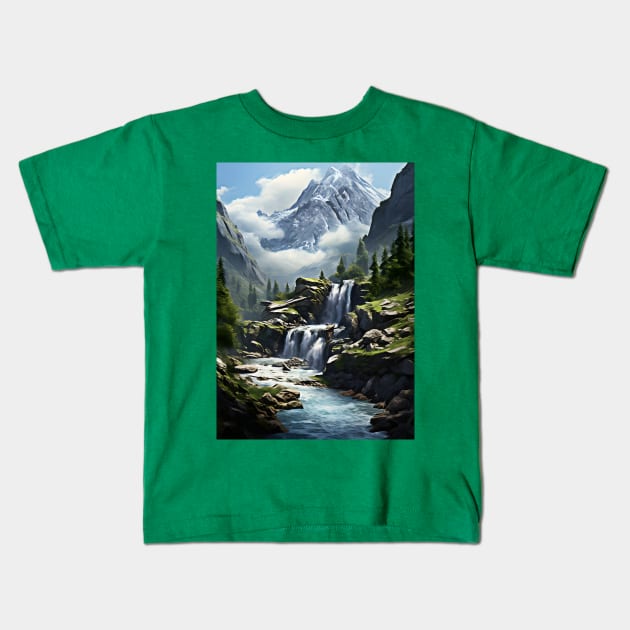 Mountain River Landscape Nature Photography Kids T-Shirt by Art-Jiyuu